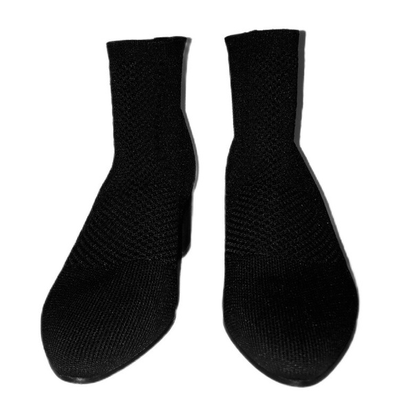 Eileen Fisher Black Purl Pointy Toe Slip-on Ankle Boot 8 Stretch Knit Block Heel - Picture 7 of 13